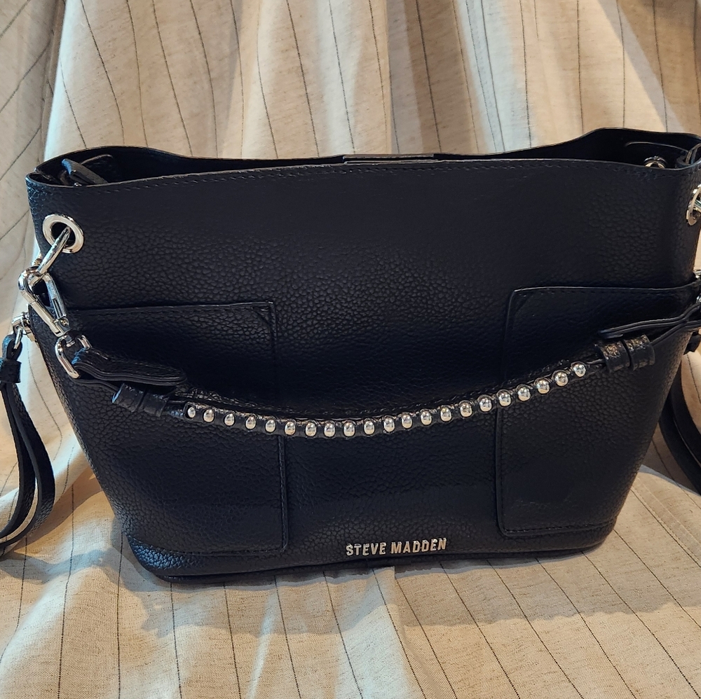 Steve Madden Black Leather Shoulder Purse